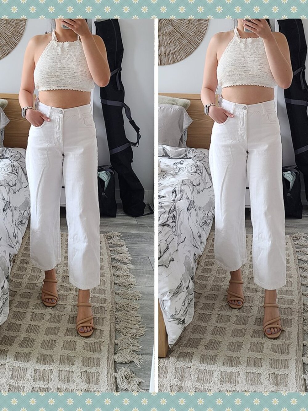 Zara White High-Waisted Baggy Straight Jeans